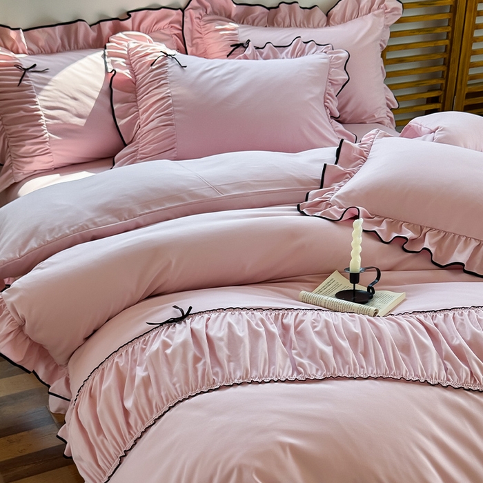 91家纺网 家纺一手货源 找家纺 （总）2025秋冬新款A类母婴级法式风忆棉床裙床笠四件套