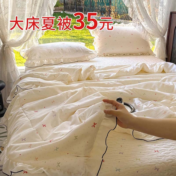91家纺网 家纺一手货源 找家纺 韩秀 2025新款水洗棉夹棉韩版花边夏被小清新针织棉小碎花皱皱棉双层纱软糯感夏凉被空调被泡泡棉被四季跑量款 蝶梦