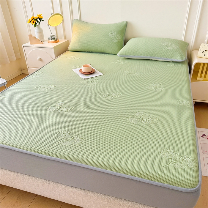 91家纺网 家纺一手货源 找家纺 恒爱   2025新款冰丝牡丹花床笠 抹茶绿