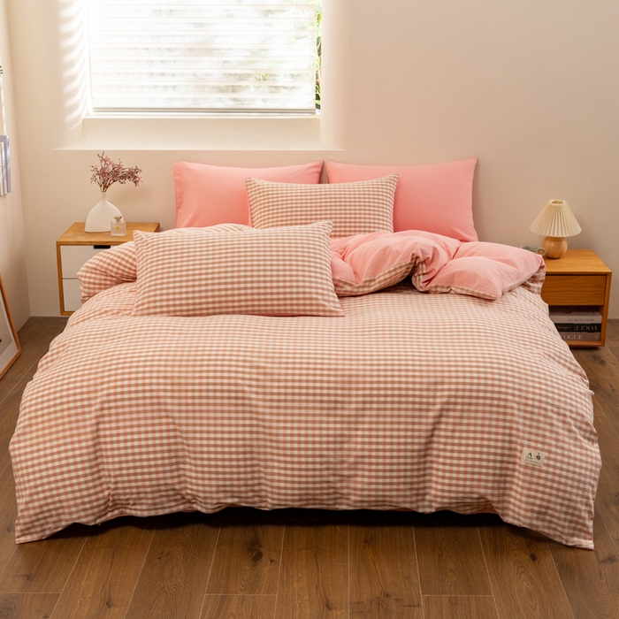 91家纺网 家纺一手货源 找家纺 居美良品 2025新款100%全棉色织水洗棉四件套 米咖小格