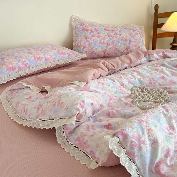 91家纺网 家纺一手货源 找家纺 （总）一霖家纺 2025新款云感双层纱花边款四件套