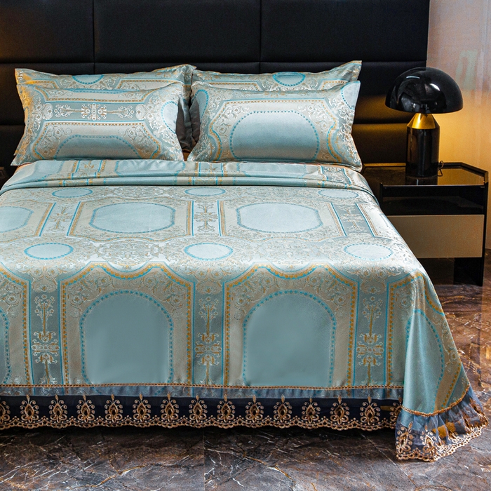 91家纺网 家纺一手货源 找家纺 席皇后  2025新款可机洗抗菌提花冰丝席 金碧辉煌