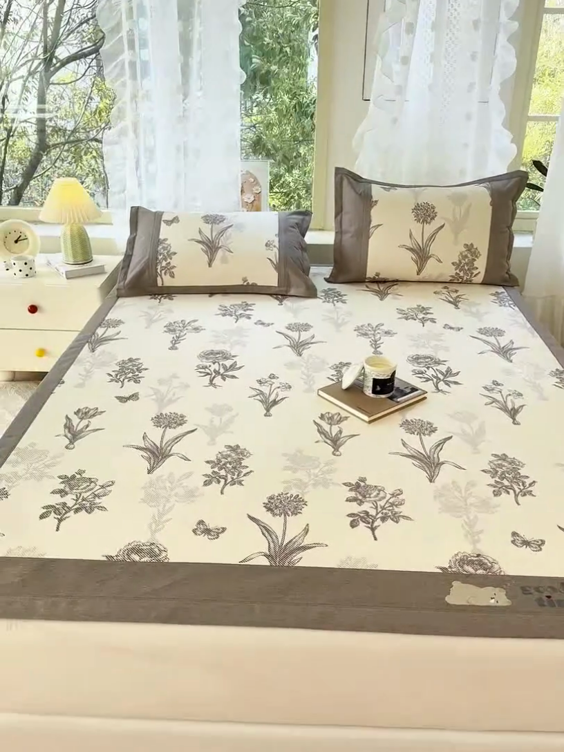 91家纺网 家纺一手货源 找家纺 2025新款A类抗菌数码印花冰藤席 飞花令