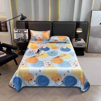 91家纺网 家纺一手货源 找家纺 悦织湾家纺2025新款斜纹提花冰丝席三件套夏季凉感冰丝席子枕套1对夏凉席床单 活力青春