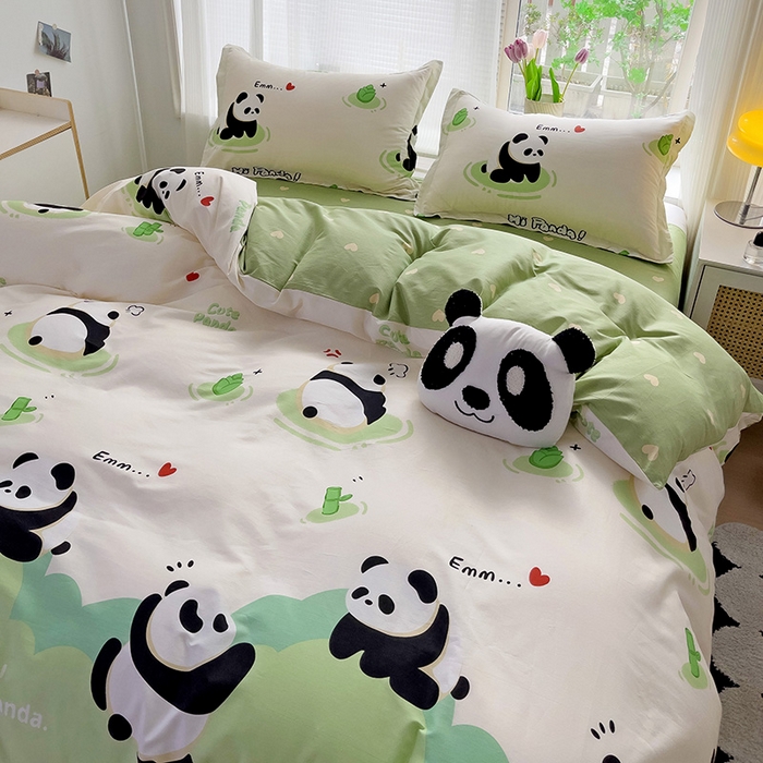 91家纺网 家纺一手货源 找家纺 依庭 2025新款全棉印花花卉款四件套单品系列-四件套 熊猫乐园