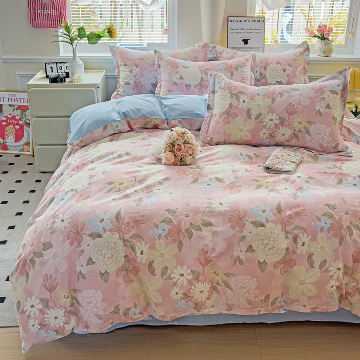 91家纺网 家纺一手货源 找家纺 依庭 2025新款全棉印花花卉款四件套单品系列-四件套 晚色芳莲