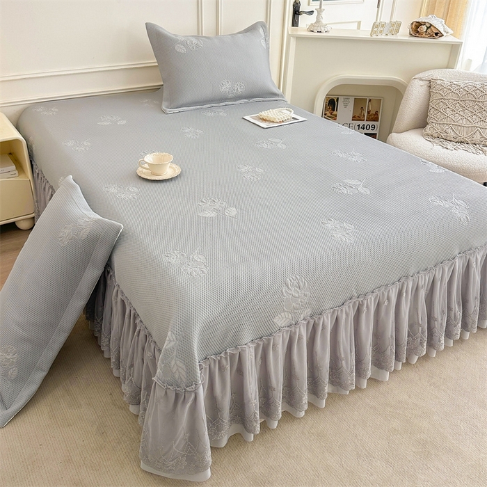 91家纺网 家纺一手货源 找家纺 恒爱   2025新款冰丝牡丹花床盖 浅灰