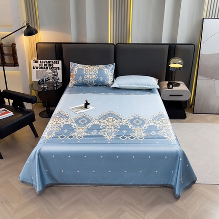 悦织湾家纺2025新款斜纹提花冰丝席三件套夏季凉感冰丝席子枕套1对夏凉席床单 欧曼情调