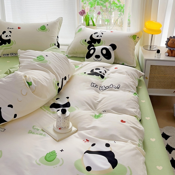 91家纺网 家纺一手货源 找家纺 依庭 2025新款全棉印花花卉款四件套单品系列-四件套 熊猫乐园