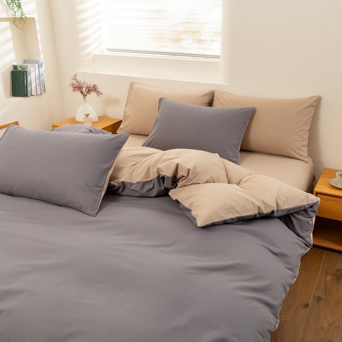 91家纺网 家纺一手货源 找家纺 居美良品 2025新款100%全棉色织水洗棉四件套 深灰-咖