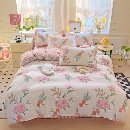 91家纺网 家纺一手货源 找家纺 （总）依庭 2025新款全棉印花花卉款四件套单品系列-四件套