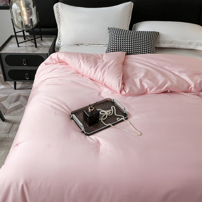 91家纺网 家纺一手货源 找家纺 畅畅家纺 2025新款100%双宫桑蚕丝被全棉提花桑蚕丝被高端婚庆被子夏凉被空调被春秋被冬被双人被 双喜-淑女粉