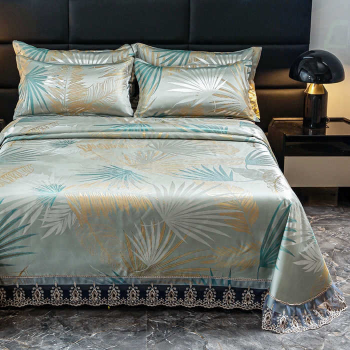 91家纺网 家纺一手货源 找家纺 席皇后  2025新款可机洗抗菌提花冰丝席 富贵叶