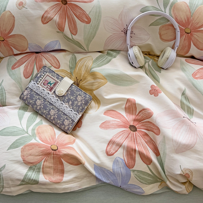 91家纺网 家纺一手货源 找家纺 依庭 2025新款全棉印花花卉款四件套单品系列-四件套 云裳花谷