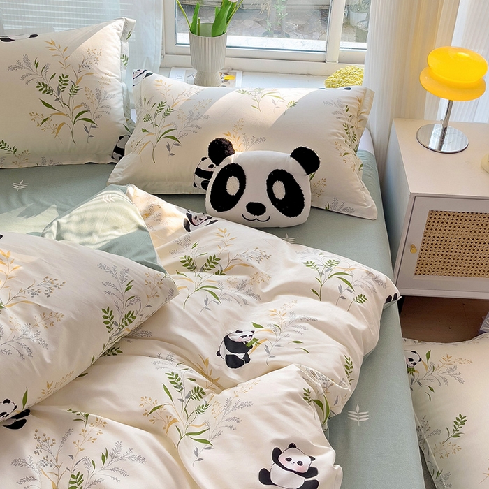 91家纺网 家纺一手货源 找家纺 依庭 2025新款全棉印花花卉款四件套单品系列-四件套 熊猫仔仔