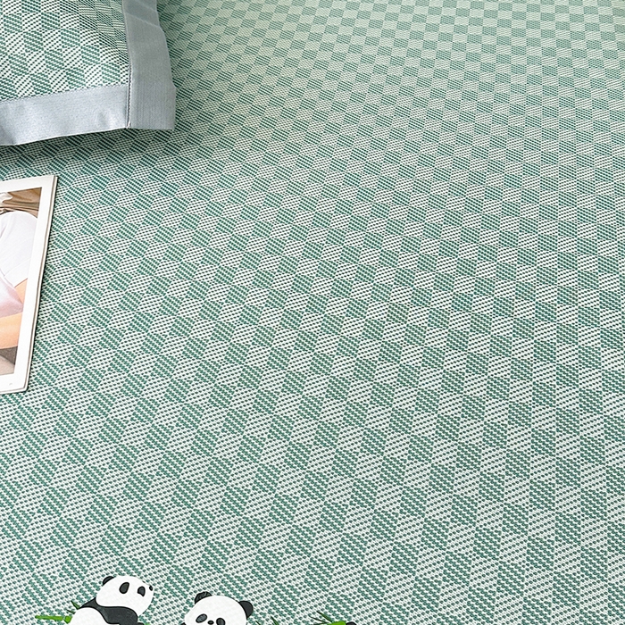 91家纺网 家纺一手货源 找家纺 席皇后 2025新款亲肤舒适A类提花冰丝凉席 床笠款 快乐熊猫-绿