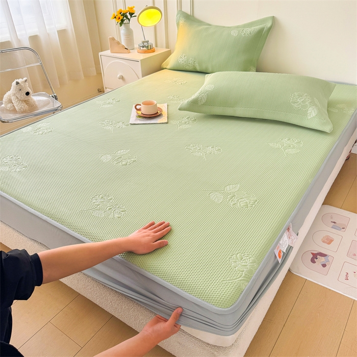 91家纺网 家纺一手货源 找家纺 恒爱   2025新款冰丝牡丹花床笠 抹茶绿