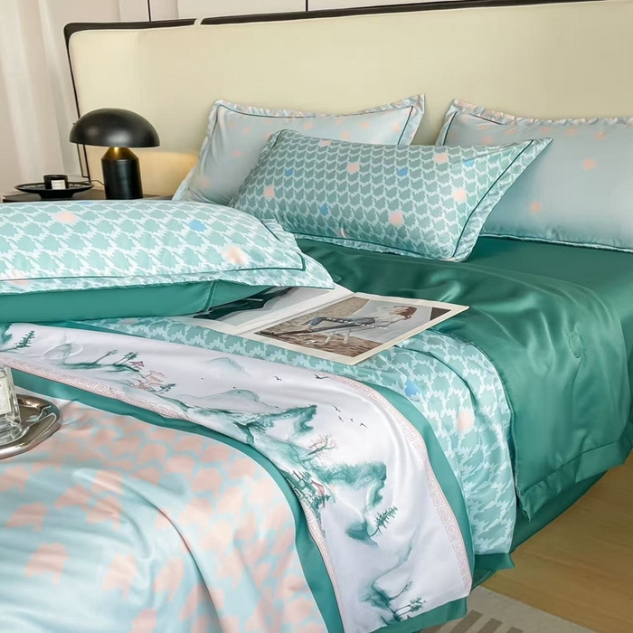 91家纺网 家纺一手货源 找家纺 （总）赫本家纺 2025新款印花水洗真丝天丝四件套