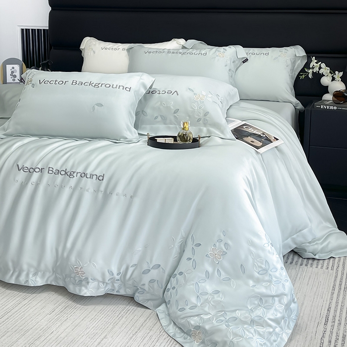 91家纺网 家纺一手货源 找家纺 2025新款床上用品【夏季爆款】A类兰精天丝四件套真丝重工刺绣被套高端轻奢风纯色 唐云-薄荷绿