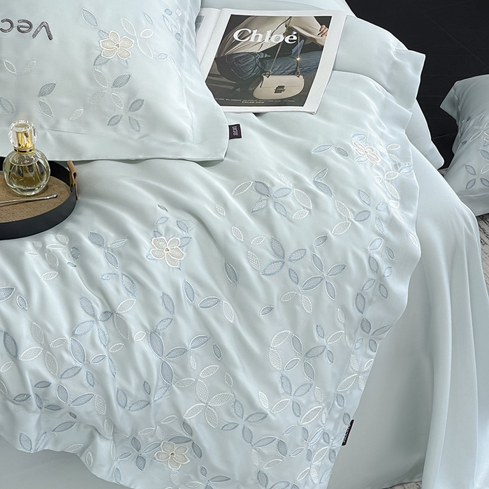 91家纺网 家纺一手货源 找家纺 2025新款床上用品【夏季爆款】A类兰精天丝四件套真丝重工刺绣被套高端轻奢风纯色 唐云-薄荷绿