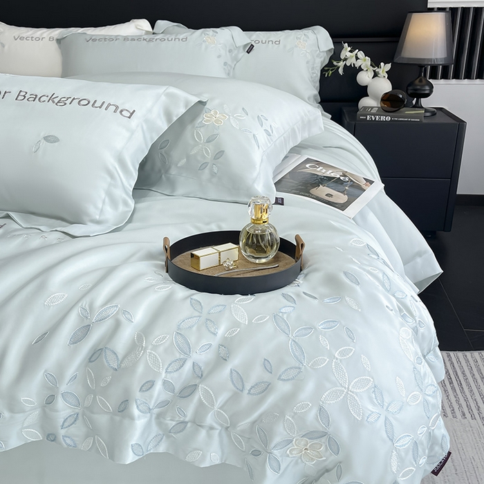 91家纺网 家纺一手货源 找家纺 2025新款床上用品【夏季爆款】A类兰精天丝四件套真丝重工刺绣被套高端轻奢风纯色 唐云-薄荷绿