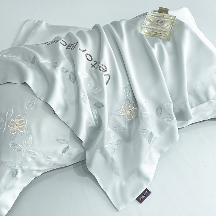 91家纺网 家纺一手货源 找家纺 2025新款床上用品【夏季爆款】A类兰精天丝四件套真丝重工刺绣被套高端轻奢风纯色 唐云-薄荷绿