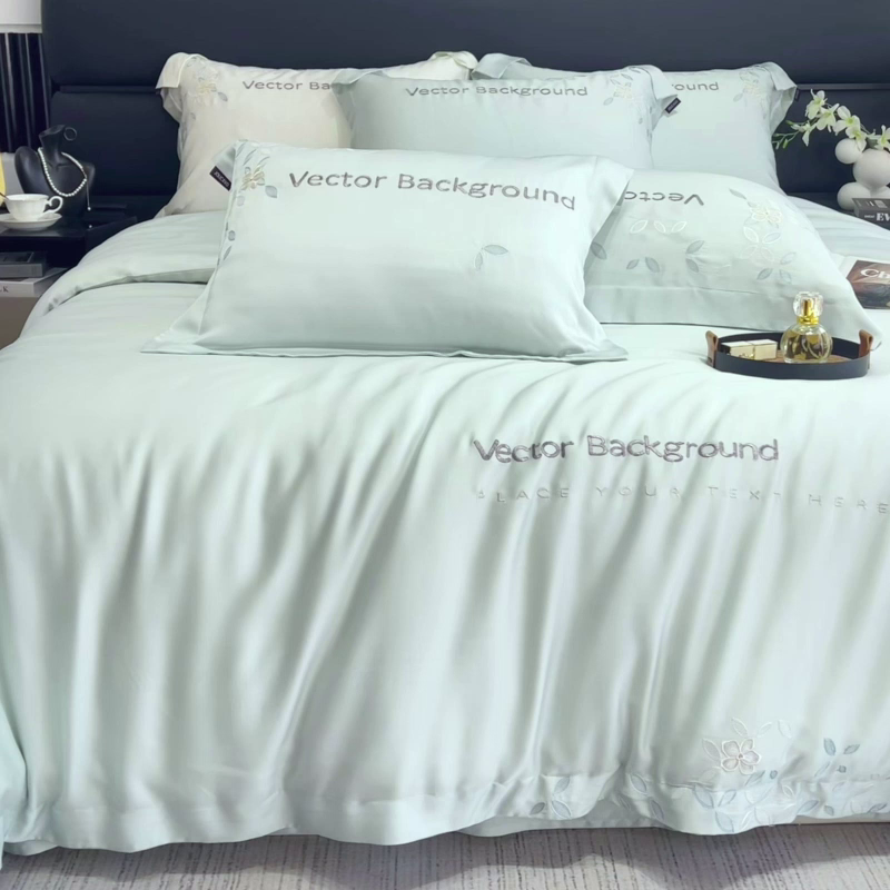 91家纺网 家纺一手货源 找家纺 2025新款床上用品【夏季爆款】A类兰精天丝四件套真丝重工刺绣被套高端轻奢风纯色 唐云-薄荷绿