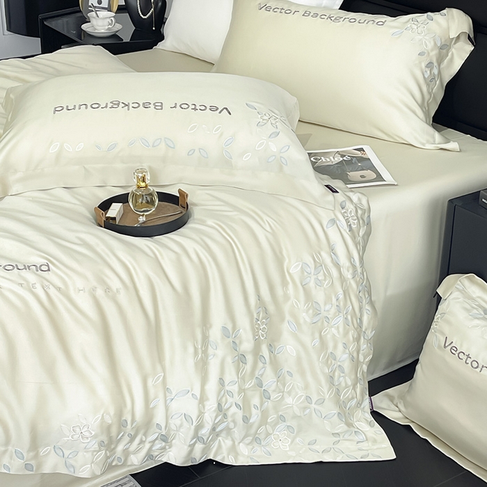 91家纺网 家纺一手货源 找家纺 2025新款床上用品【夏季爆款】A类兰精天丝四件套真丝重工刺绣被套高端轻奢风纯色 唐云-香草杏