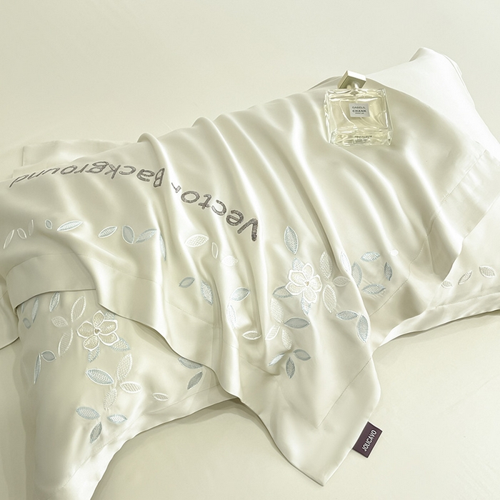 91家纺网 家纺一手货源 找家纺 2025新款床上用品【夏季爆款】A类兰精天丝四件套真丝重工刺绣被套高端轻奢风纯色 唐云-香草杏