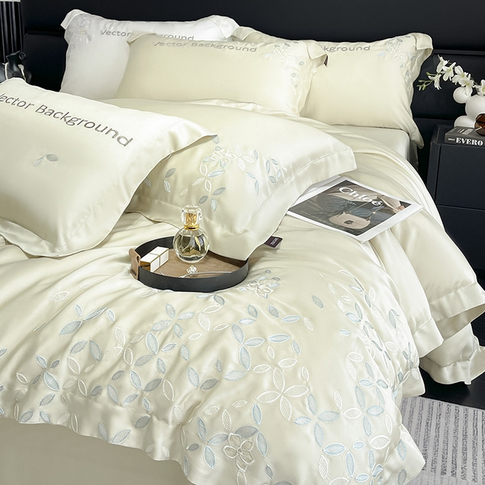 91家纺网 家纺一手货源 找家纺 （总）  2025新款床上用品【夏季爆款】A类兰精天丝四件套真丝重工刺绣被套高端轻奢风纯色