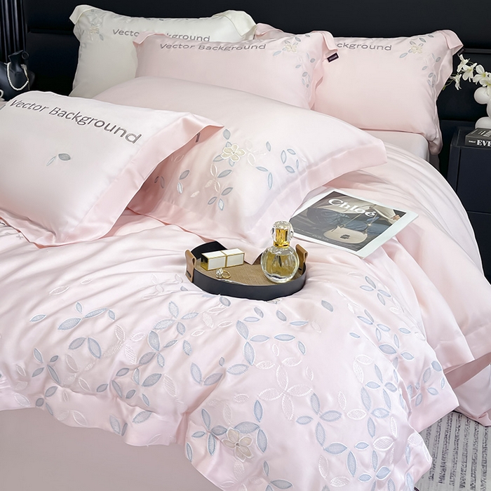 91家纺网 家纺一手货源 找家纺 （总）  2025新款床上用品【夏季爆款】A类兰精天丝四件套真丝重工刺绣被套高端轻奢风纯色