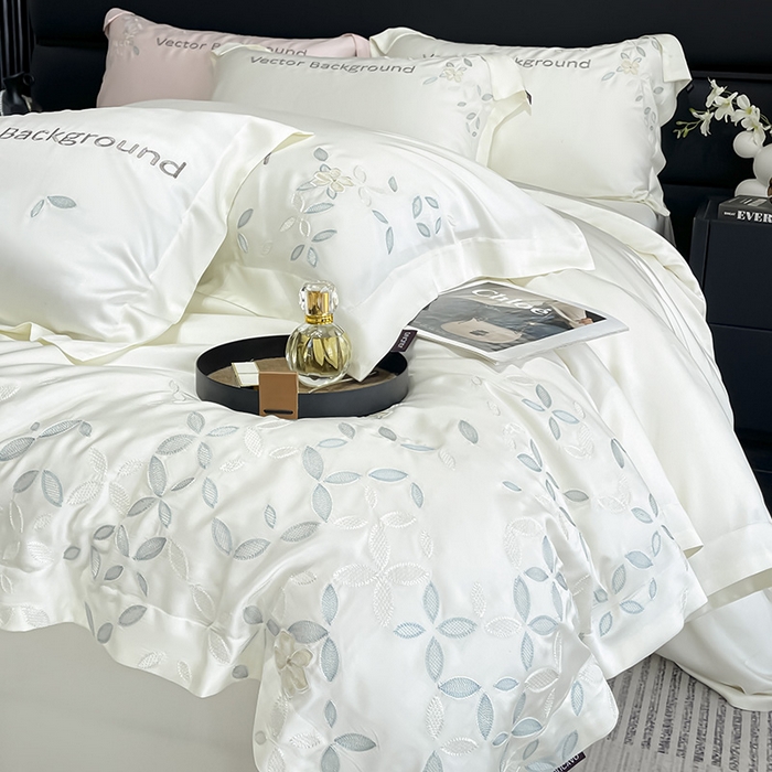 91家纺网 家纺一手货源 找家纺 （总）  2025新款床上用品【夏季爆款】A类兰精天丝四件套真丝重工刺绣被套高端轻奢风纯色