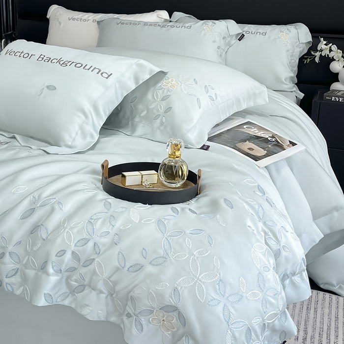 91家纺网 家纺一手货源 找家纺 （总）  2025新款床上用品【夏季爆款】A类兰精天丝四件套真丝重工刺绣被套高端轻奢风纯色