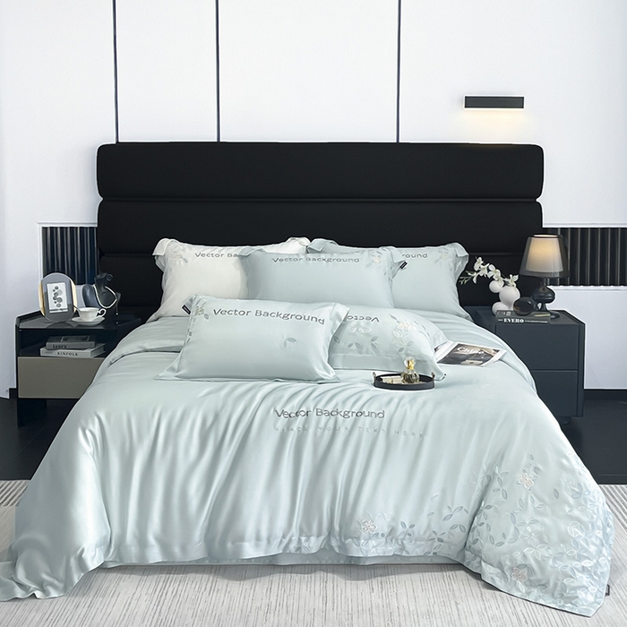 91家纺网 家纺一手货源 找家纺 （总）  2025新款床上用品【夏季爆款】A类兰精天丝四件套真丝重工刺绣被套高端轻奢风纯色