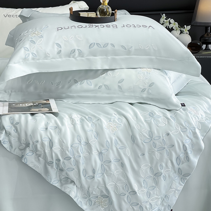 91家纺网 家纺一手货源 找家纺 （总）  2025新款床上用品【夏季爆款】A类兰精天丝四件套真丝重工刺绣被套高端轻奢风纯色