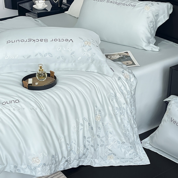 91家纺网 家纺一手货源 找家纺 （总）  2025新款床上用品【夏季爆款】A类兰精天丝四件套真丝重工刺绣被套高端轻奢风纯色