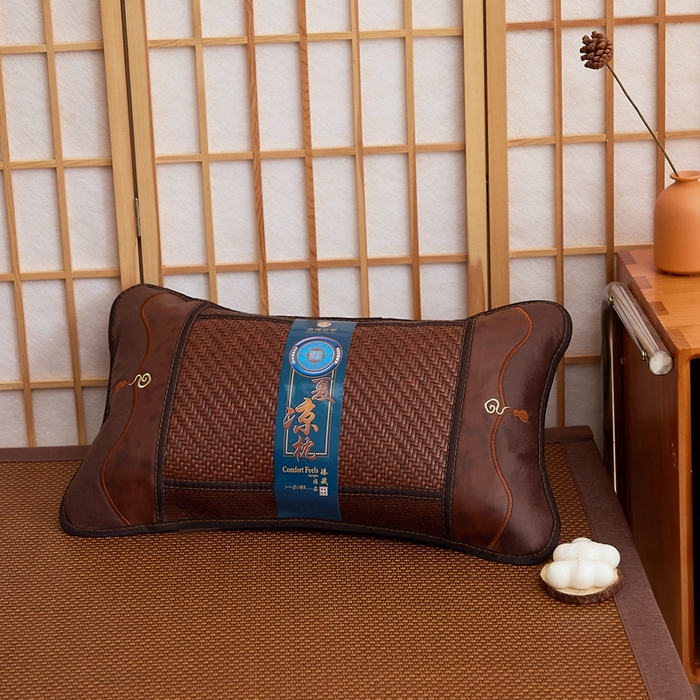 91家纺网 家纺一手货源 找家纺 （总）优波兔 2025新款夏凉枕 高端野藤葫芦丝一体式绣花圆枕（36x57）荞麦壳枕