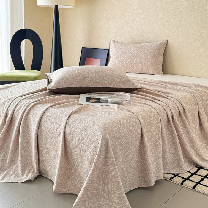 91家纺网 家纺一手货源 找家纺 眠博士 2025新款轻奢简约A类全棉纯棉三层纱系列 单床单床单单件单品床单 三层纱单床单-本色杏