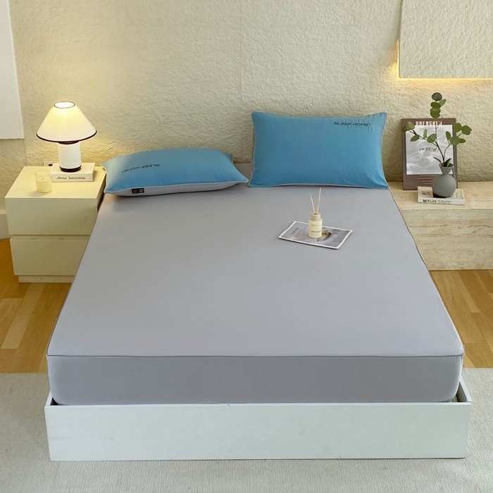 91家纺网 家纺一手货源 找家纺 恋之语 2025新款纯色亲肤舒适麻绳款床笠 浅灰-蓝