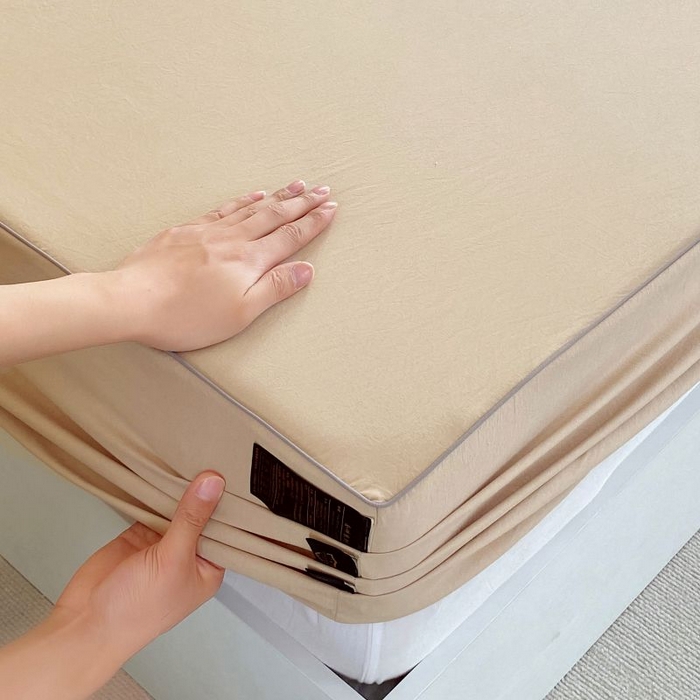 91家纺网 家纺一手货源 找家纺 恋之语 2025新款纯色亲肤舒适麻绳款床笠 卡其