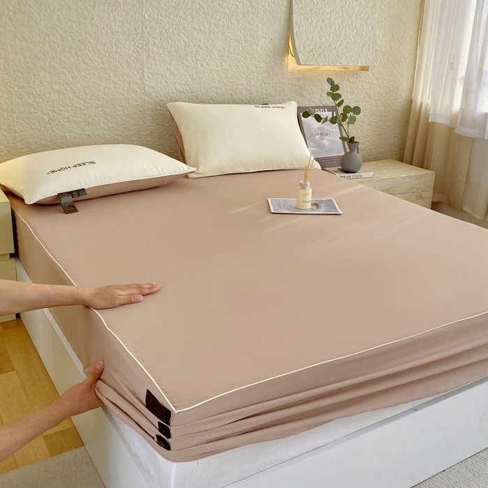 91家纺网 家纺一手货源 找家纺 恋之语 2025新款纯色亲肤舒适麻绳款床笠 卡其-黄