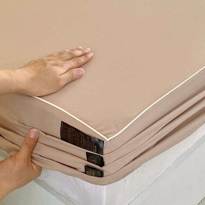 91家纺网 家纺一手货源 找家纺 恋之语 2025新款纯色亲肤舒适麻绳款床笠 卡其-黄