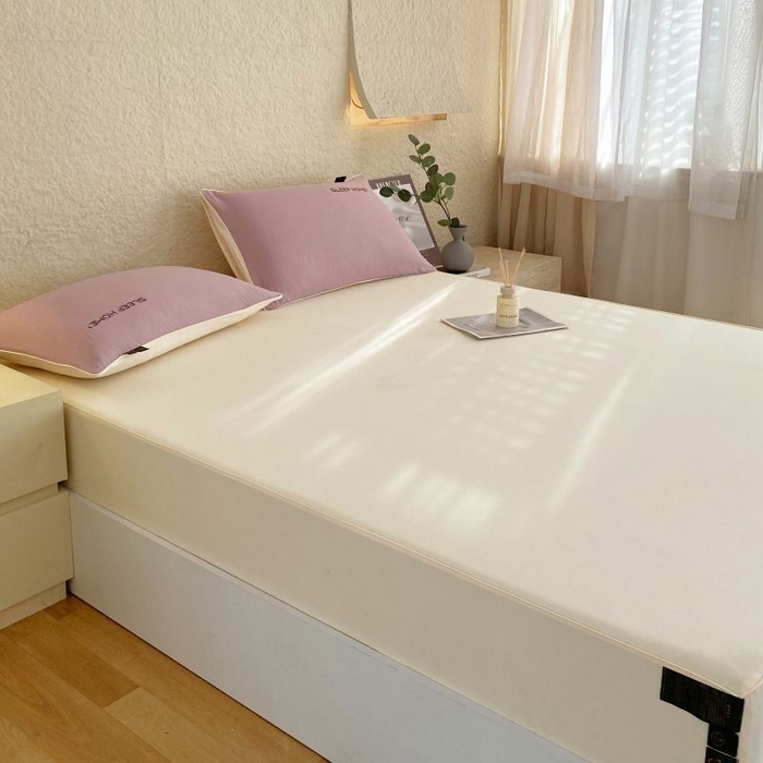 91家纺网 家纺一手货源 找家纺 恋之语 2025新款纯色亲肤舒适麻绳款床笠 米黄