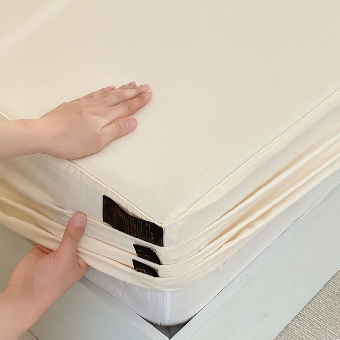 91家纺网 家纺一手货源 找家纺 恋之语 2025新款纯色亲肤舒适麻绳款床笠 米黄