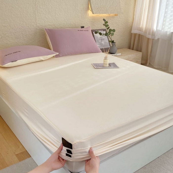 91家纺网 家纺一手货源 找家纺 恋之语 2025新款纯色亲肤舒适麻绳款床笠 米黄