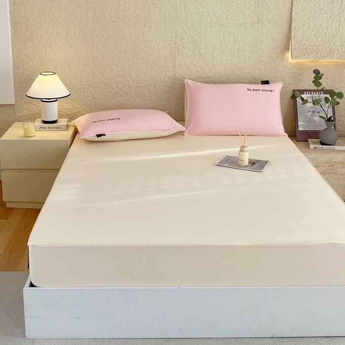 91家纺网 家纺一手货源 找家纺 恋之语 2025新款纯色亲肤舒适麻绳款床笠 米黄粉