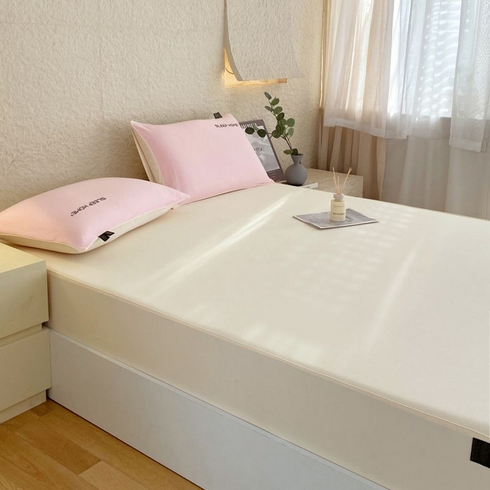 91家纺网 家纺一手货源 找家纺 恋之语 2025新款纯色亲肤舒适麻绳款床笠 米黄粉