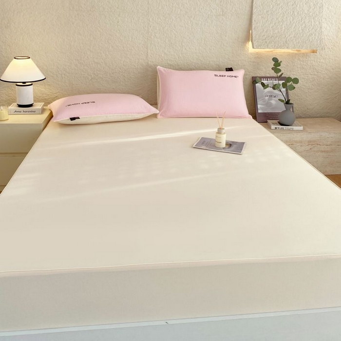 91家纺网 家纺一手货源 找家纺 恋之语 2025新款纯色亲肤舒适麻绳款床笠 米黄粉