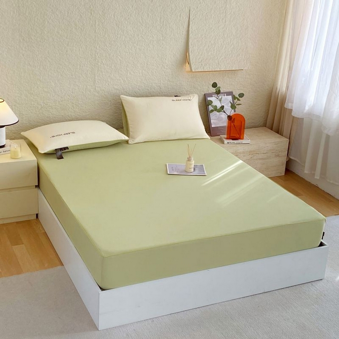 91家纺网 家纺一手货源 找家纺 恋之语 2025新款纯色亲肤舒适麻绳款床笠 抹茶绿