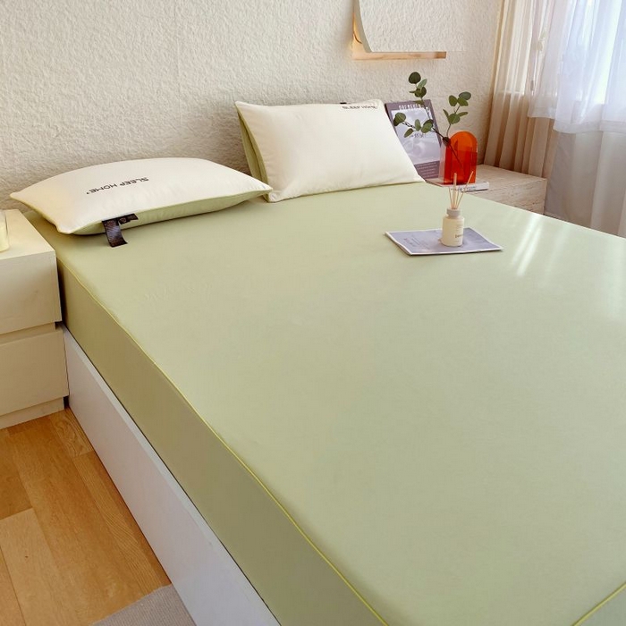 91家纺网 家纺一手货源 找家纺 恋之语 2025新款纯色亲肤舒适麻绳款床笠 抹茶绿